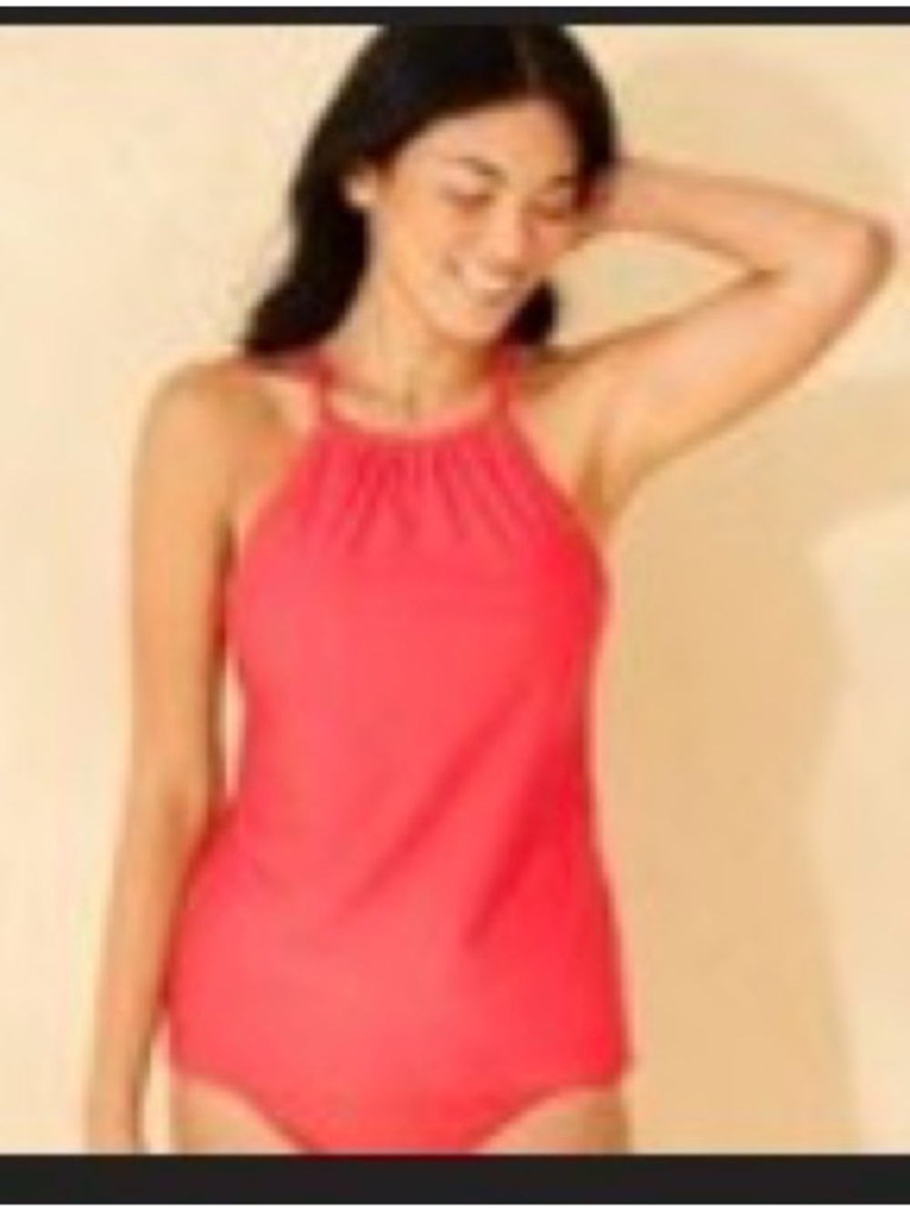 Shade & Shore Bright Red Halter Tankini Swim Top